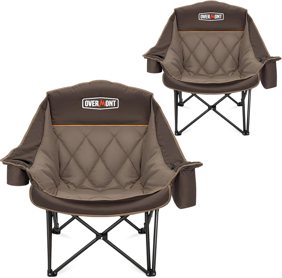 Oversized XL Camping Chairs 2 Pack 450lb Padded Khaki