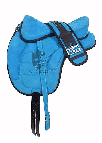 Treeless Suede Horse Saddle 16 Inch Turquoise Matching Girth