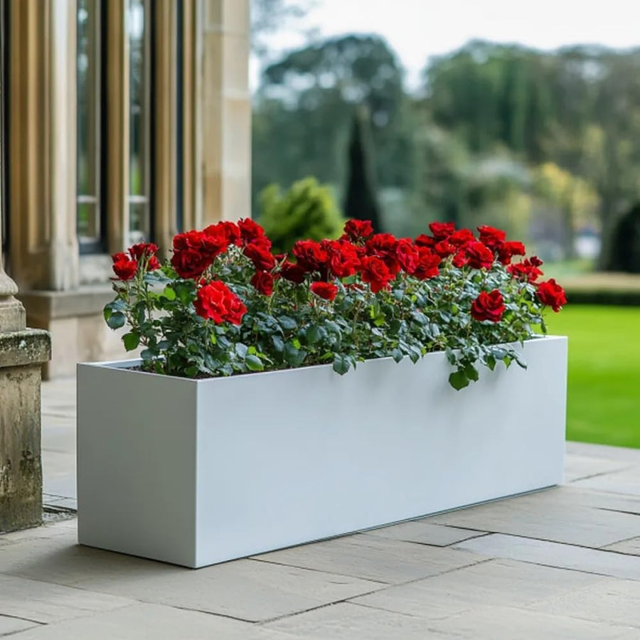 Galvanised Trough Planter 75cm Lightweight Outdoor Indoor Box White