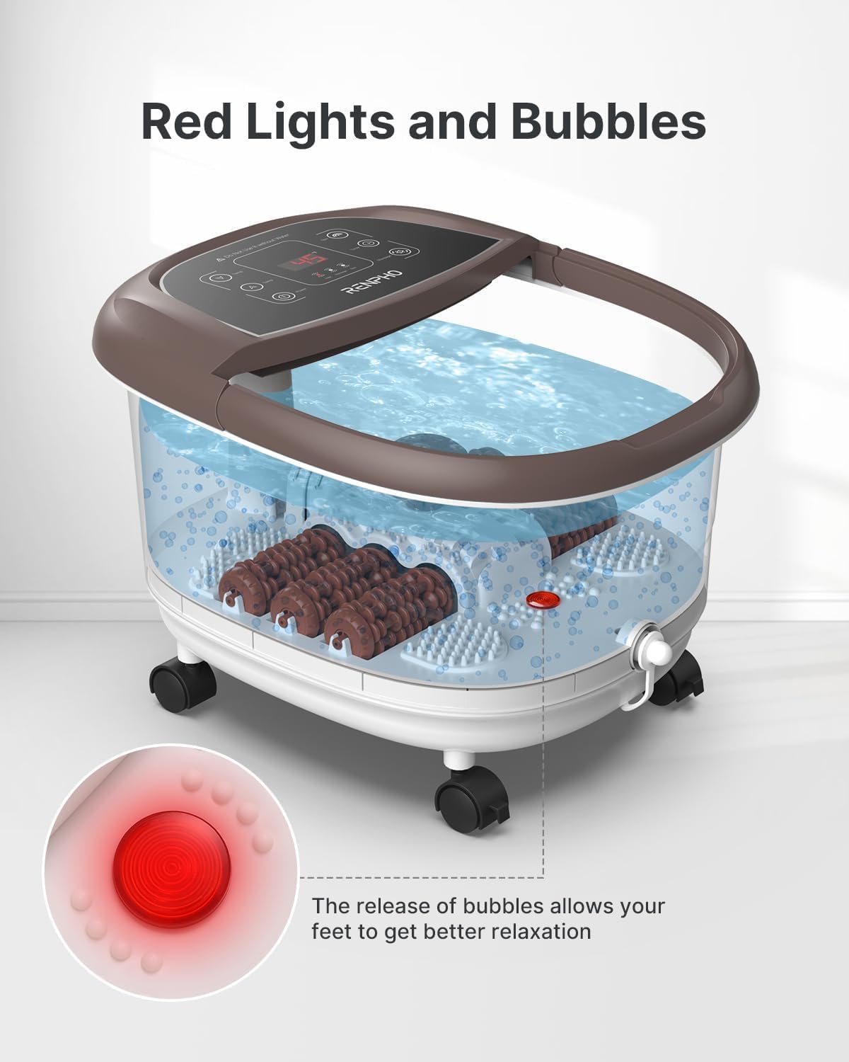 Heated Foot Spa Massager Auto Rollers Bubble Jets Timer Temp Control