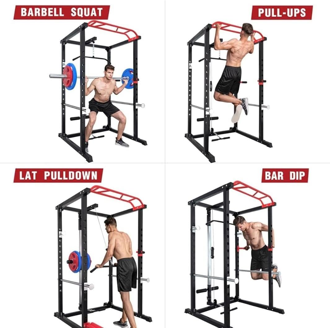 Power Cage Squat Rack Dual Pulley Home Gym Pull Up Station
