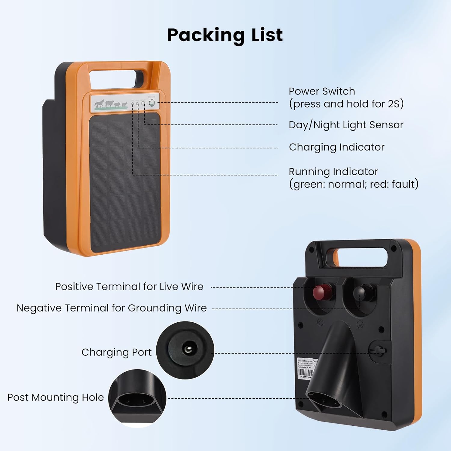 Solar Electric Fence Charger 10 Mile 30 Acre 10400mAh