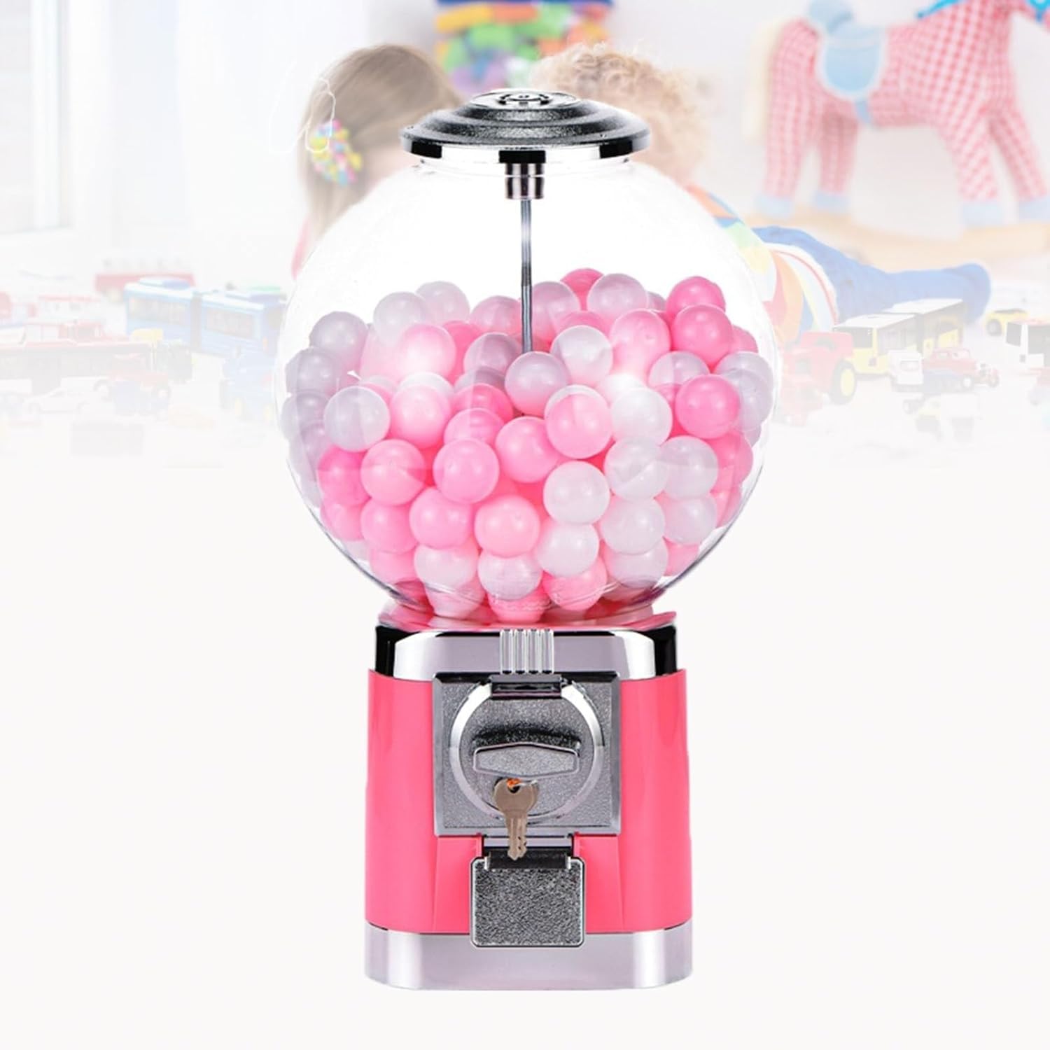 Pink Gumball Vending Machine with Key 500 Capsule Capacity