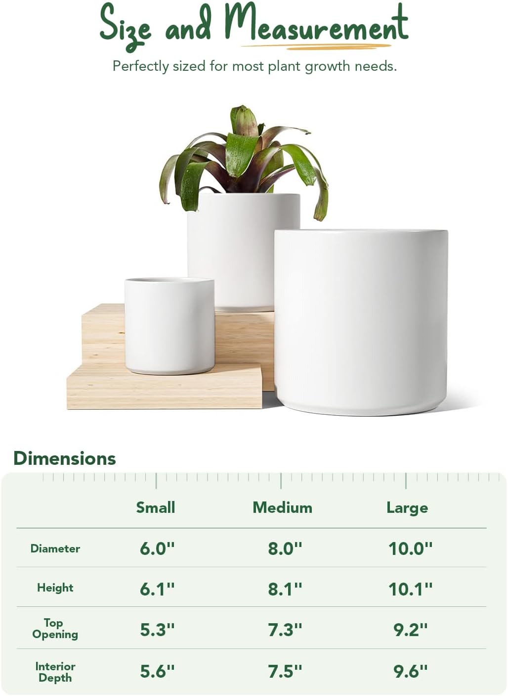 Ceramic Plant Pots Set 3 White Indoor Planters Drainage