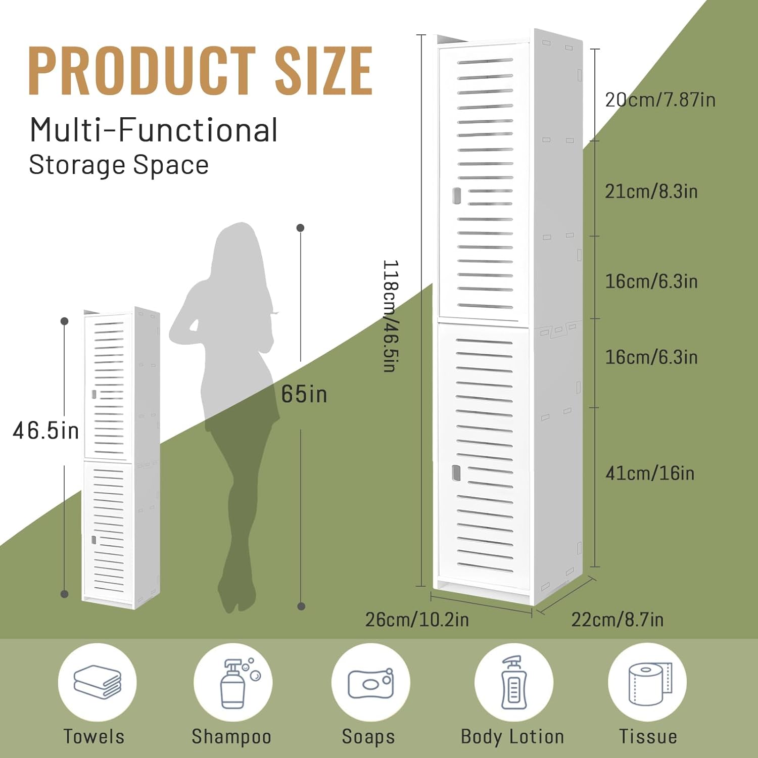 Tall Bathroom Storage Cabinet 5 Shelf Floor Unit White