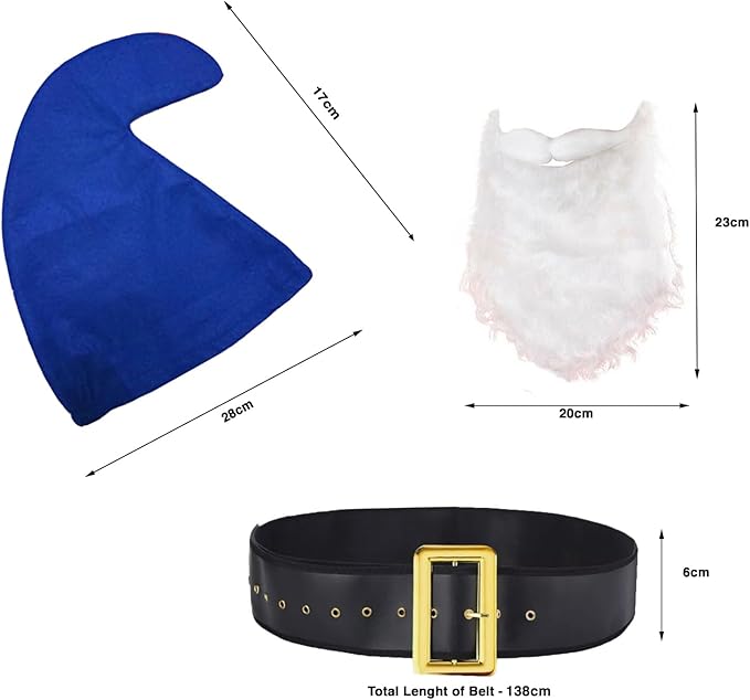 3PCS Gnome Costume Set Hat Beard Belt Dwarf Cosplay Fancy