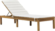 Wooden Patio Chaise Lounger with Grey Cushion Teak Finish