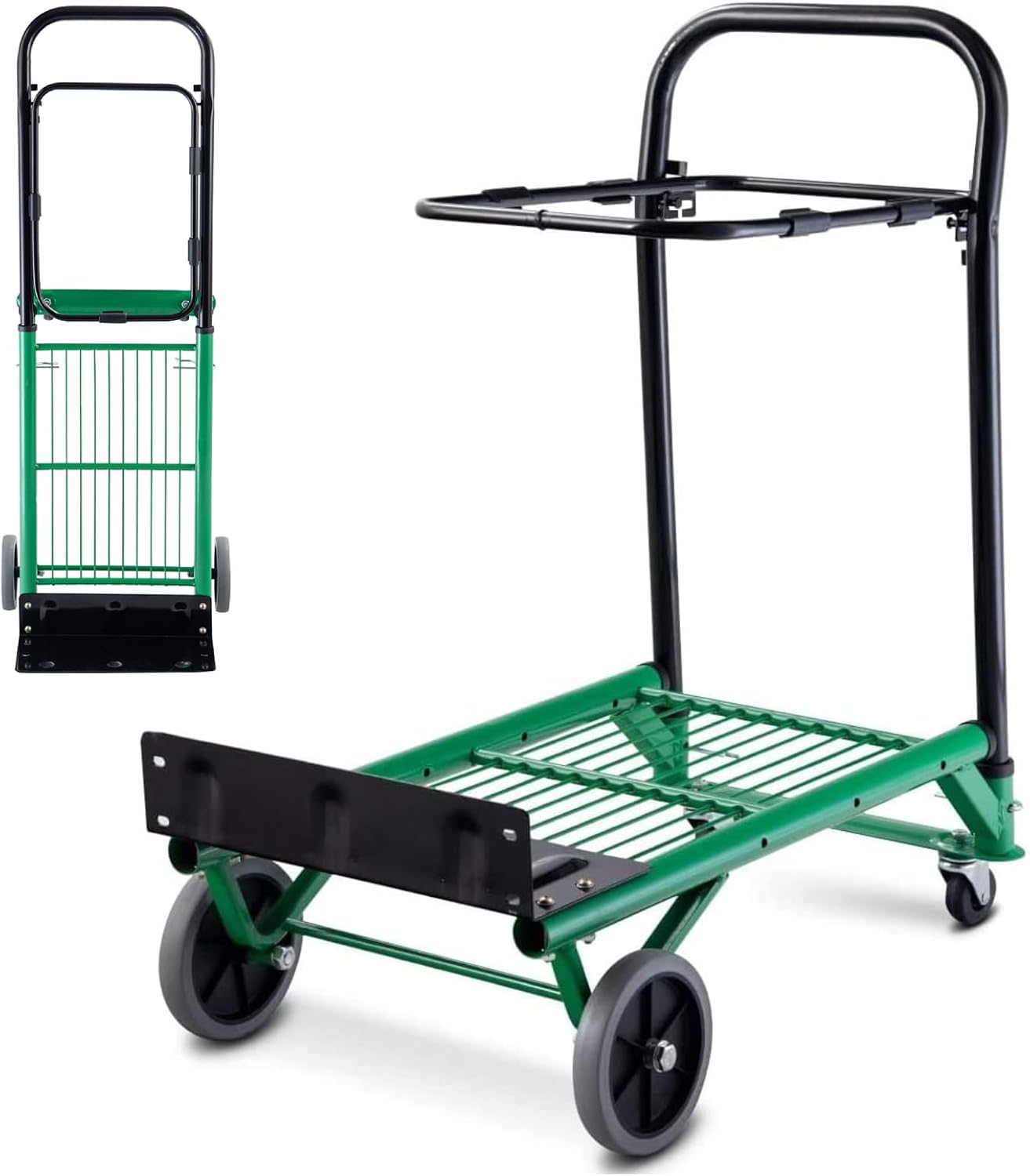 90KG Folding Hand Truck Trolley Adjustable Height 4 Wheel Cart