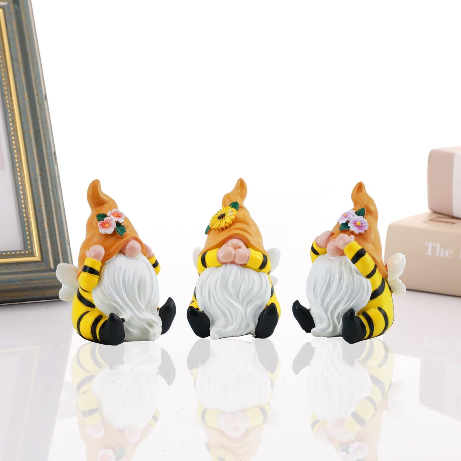Bee Gnome Figurines Set Funny See Hear Speak No Evil Decor