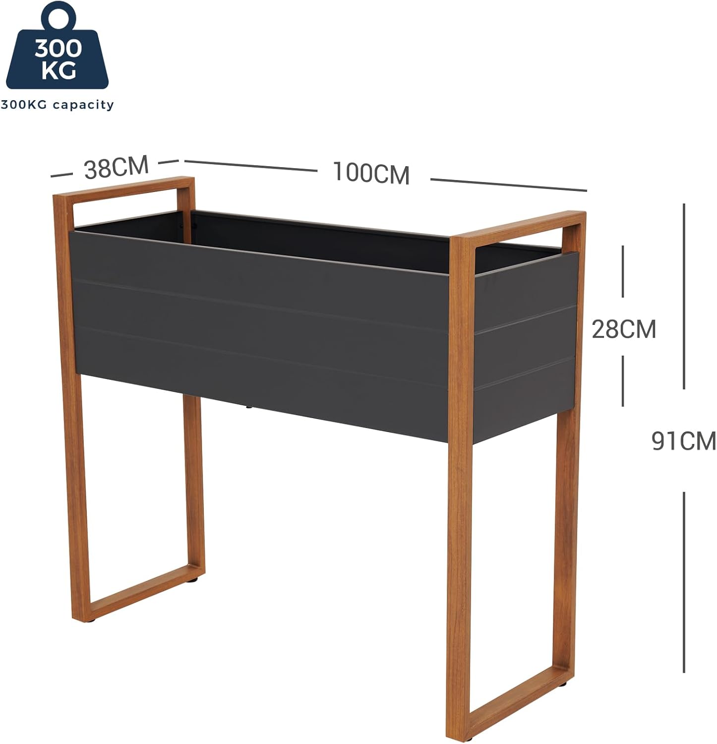 Tall Metal Raised Garden Planter 100cm Grey with Legs