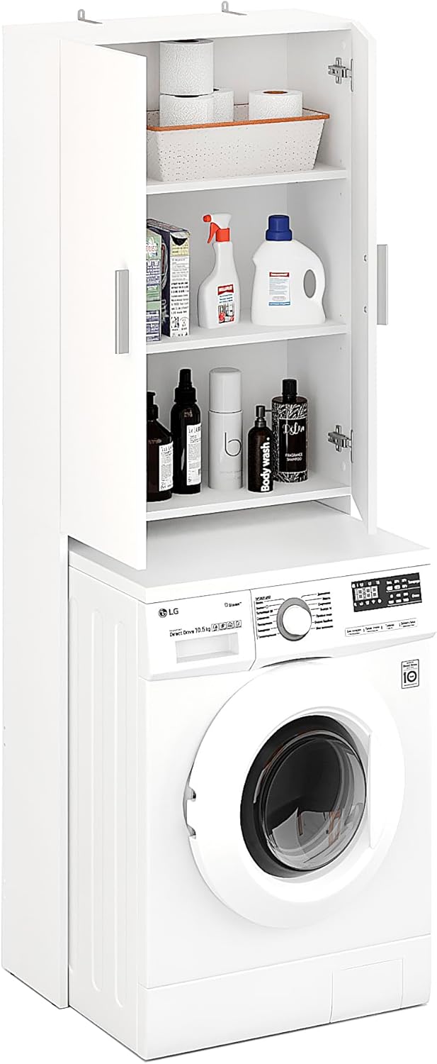 Over Washing Machine Storage Cabinet White 2 Door Unit
