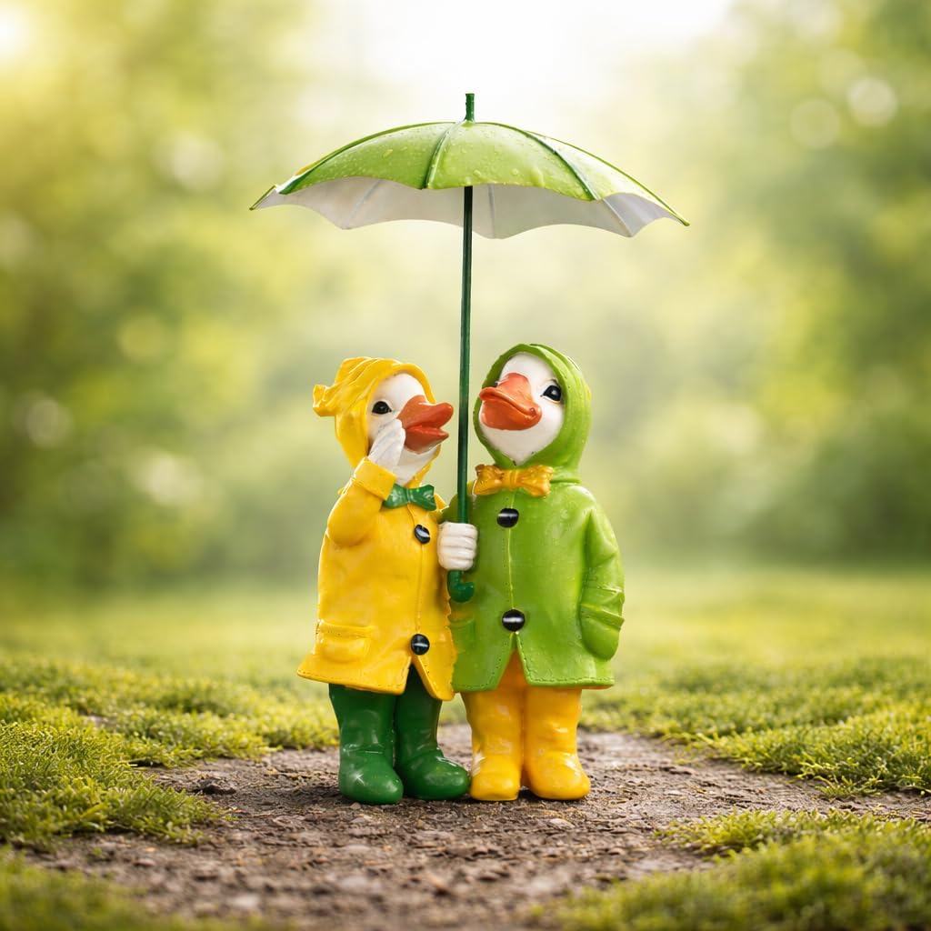 Duck Garden Statues Set Resin Outdoor Umbrella Figurines 30cm
