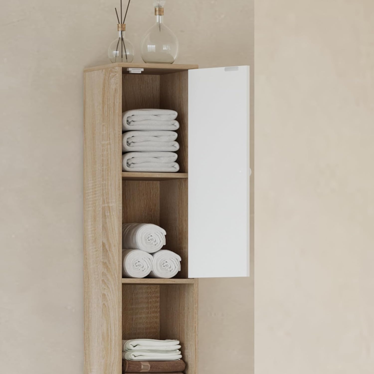 Tall Slim Corner Storage Cabinet Walnut White 180cm