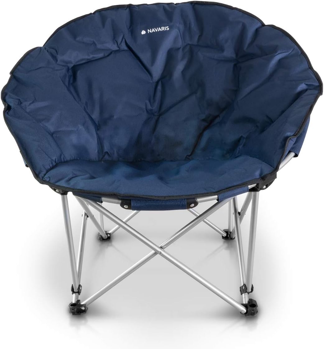 Folding Moon Chair Padded Round Seat Dark Blue