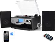 Retro Bluetooth Turntable with CD, Cassette, AM/FM, USB & Stereo Speakers