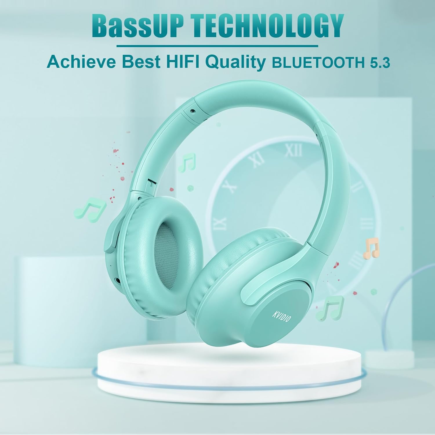 Green Bluetooth Over Ear Headphones 65H Playtime Foldable Deep Bass