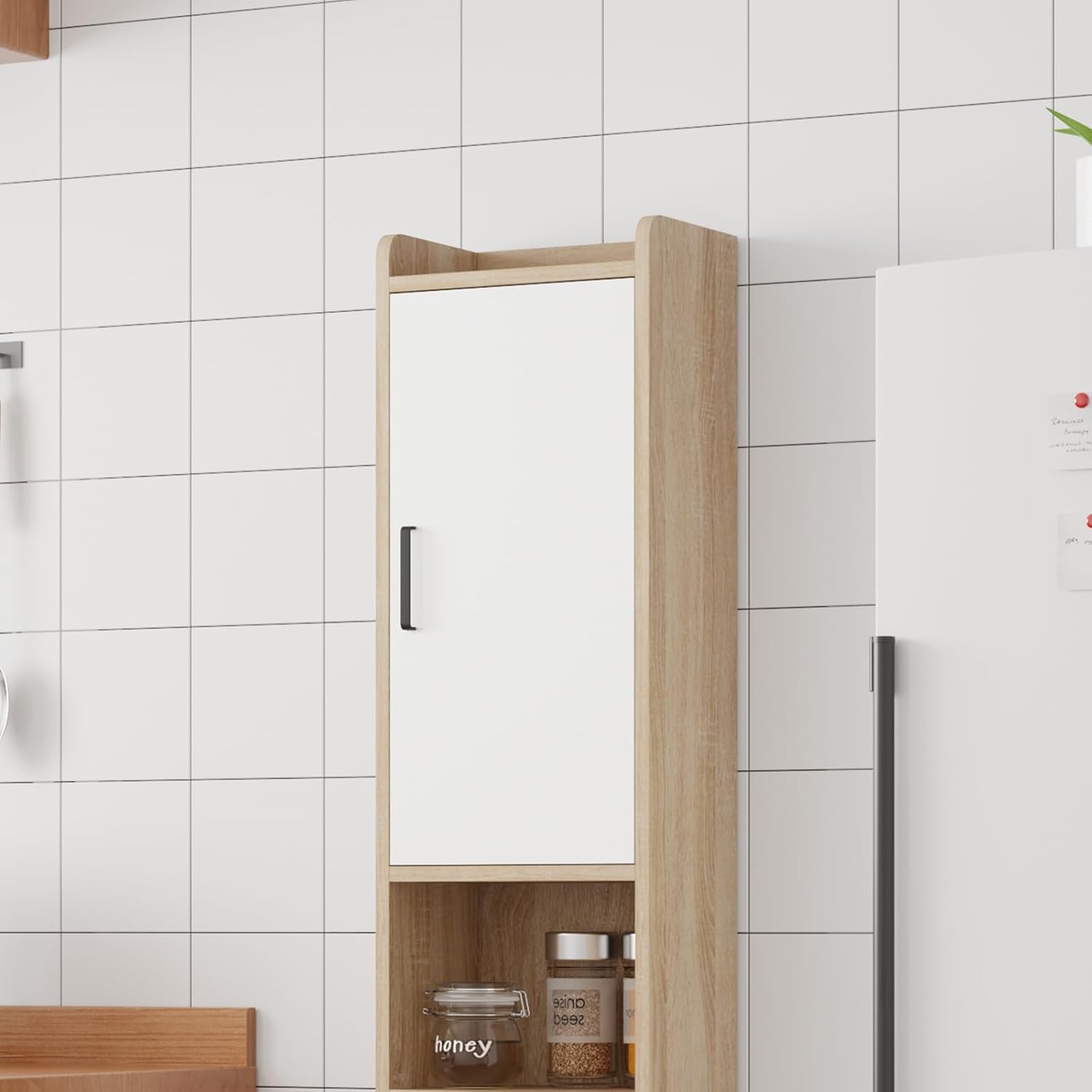 Tall Slim Storage Cabinet White Walnut 170cm Unit