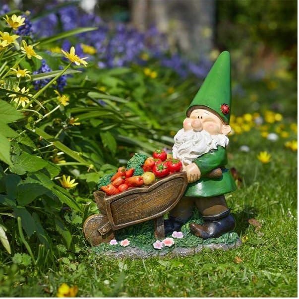 Garden Gnome Wheelbarrow Statue Funny Hand Painted Decor
