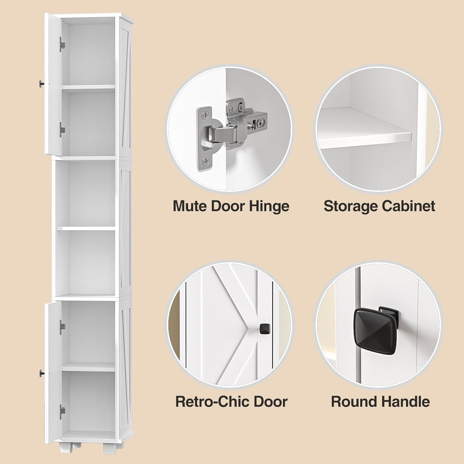 Slim Tall Storage Cabinet 6 Shelf 2 Door Unit White