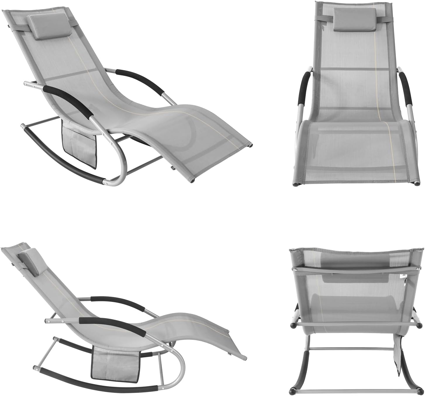 Outdoor Rocking Recliner Chair with Pillow Pocket Grey
