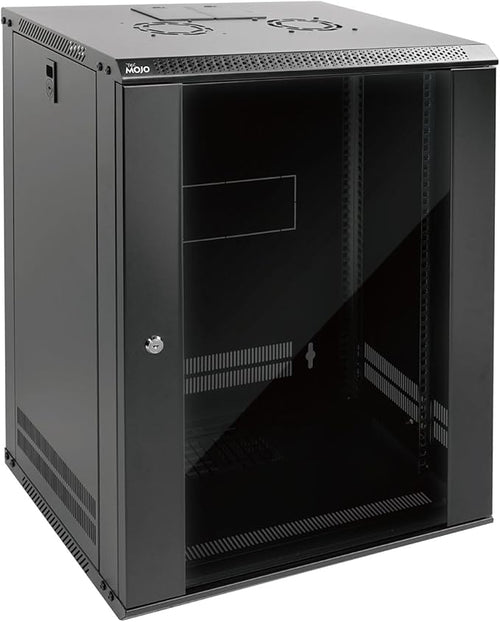 15U Wall Mount Server Cabinet 450mm Glass Door Black