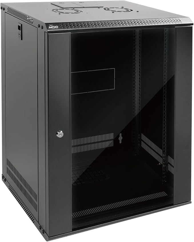 15U Wall Mount Server Cabinet 450mm Glass Door Black