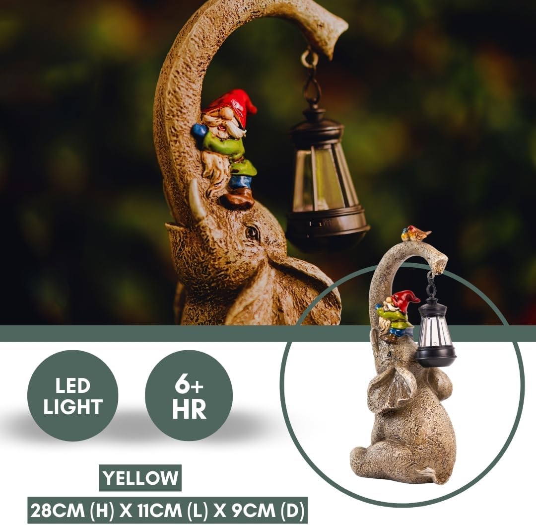 Solar Elephant Garden Statue LED Lantern Outdoor Patio Decor
