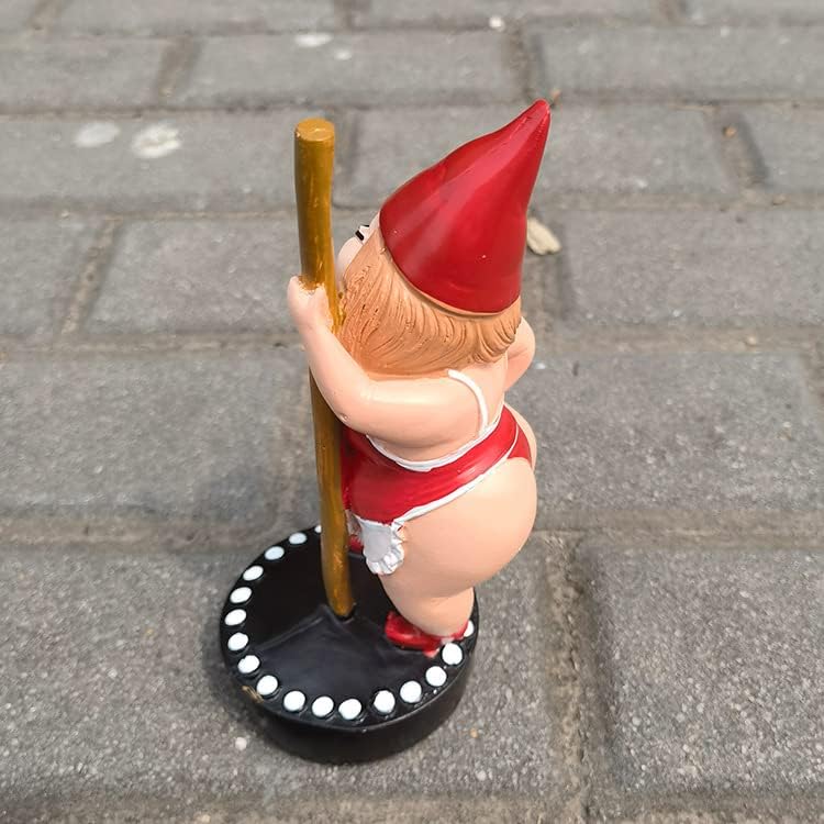 Funny Pole Dancing Gnome Statue Naughty Garden Decor Resin