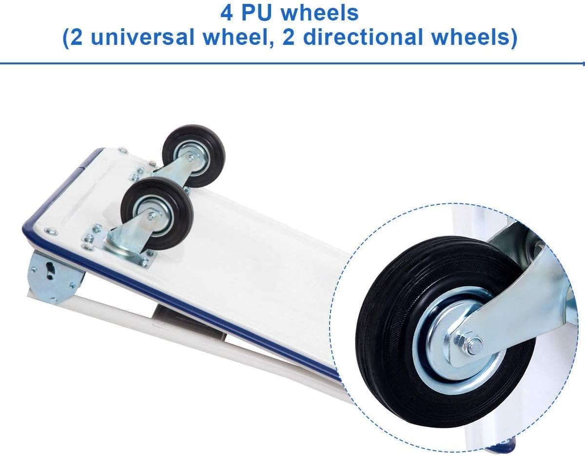 Folding Push Cart Dolly 300KG Flatbed Trolley Blue
