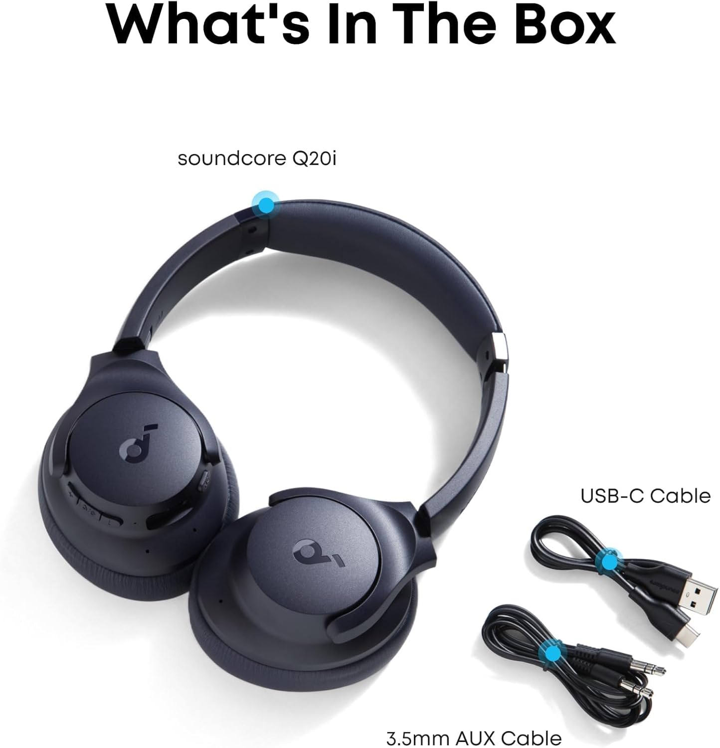 Blue ANC Bluetooth Over Ear Headphones 40H Playtime Hi Res Audio
