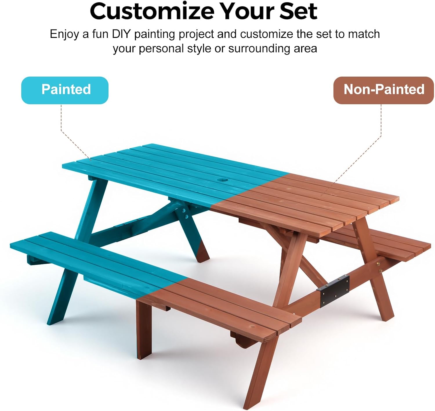 6 Seater Wooden Picnic Table Bench Set Garden Patio w/Parasol Hole