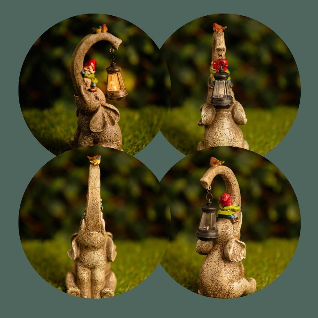 Solar Elephant Garden Statue LED Lantern Outdoor Patio Decor