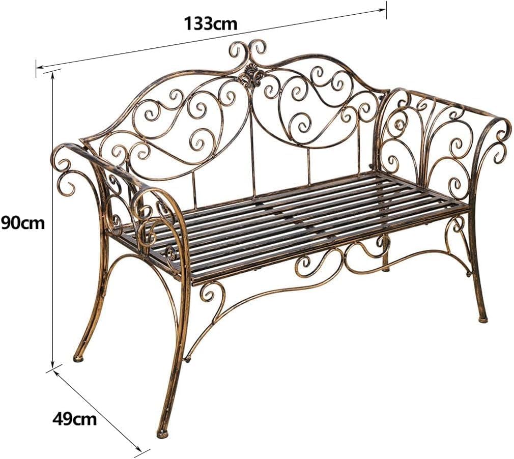 2 Seater Metal Garden Bench Decorative Cast Iron Patio Seat
