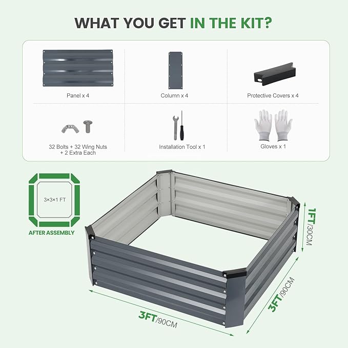 Set of 2 Metal Raised Garden Beds 90x90cm Grey