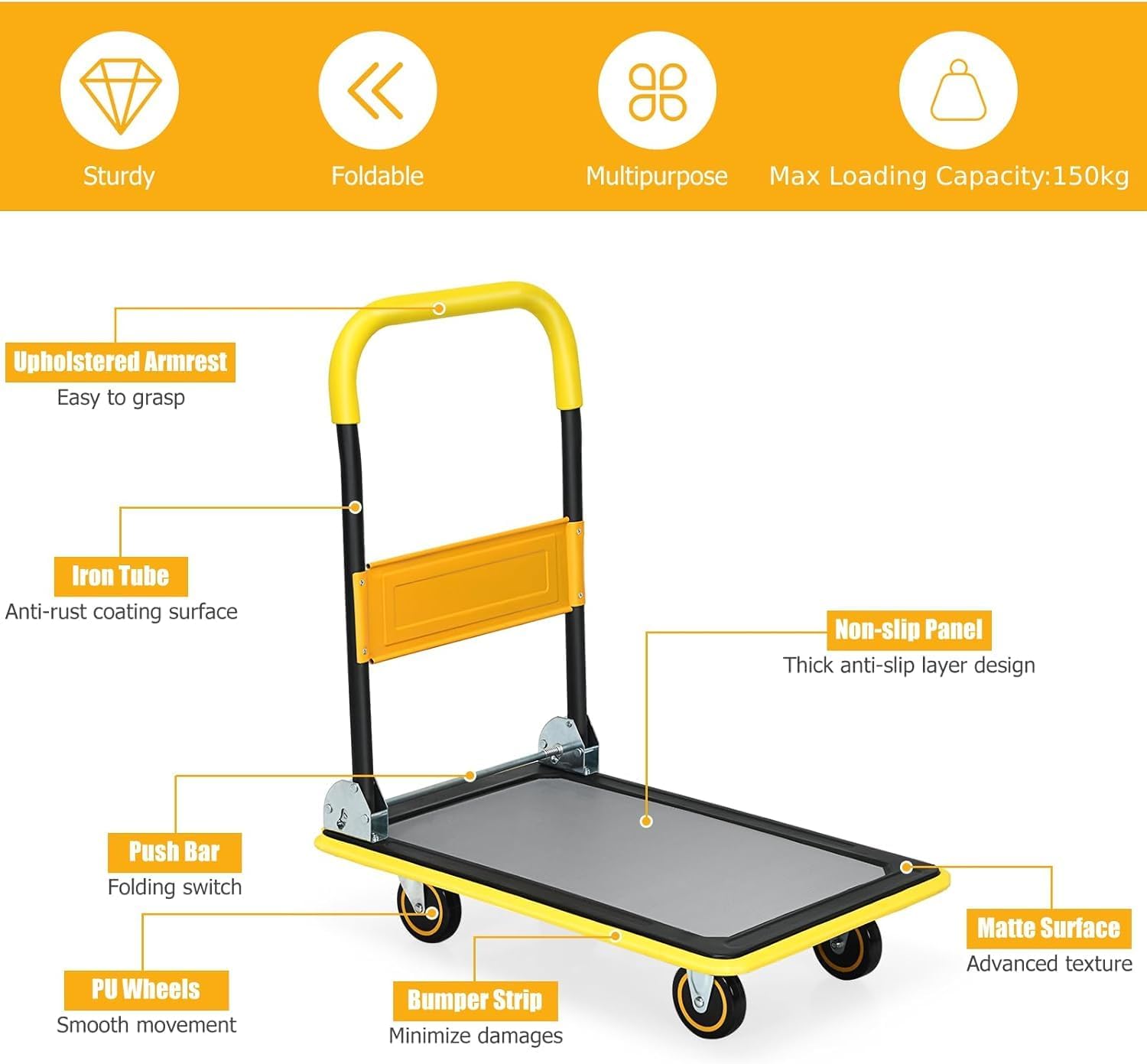 150KG Folding Platform Trolley Flatbed Truck Dolly Brake Wheels