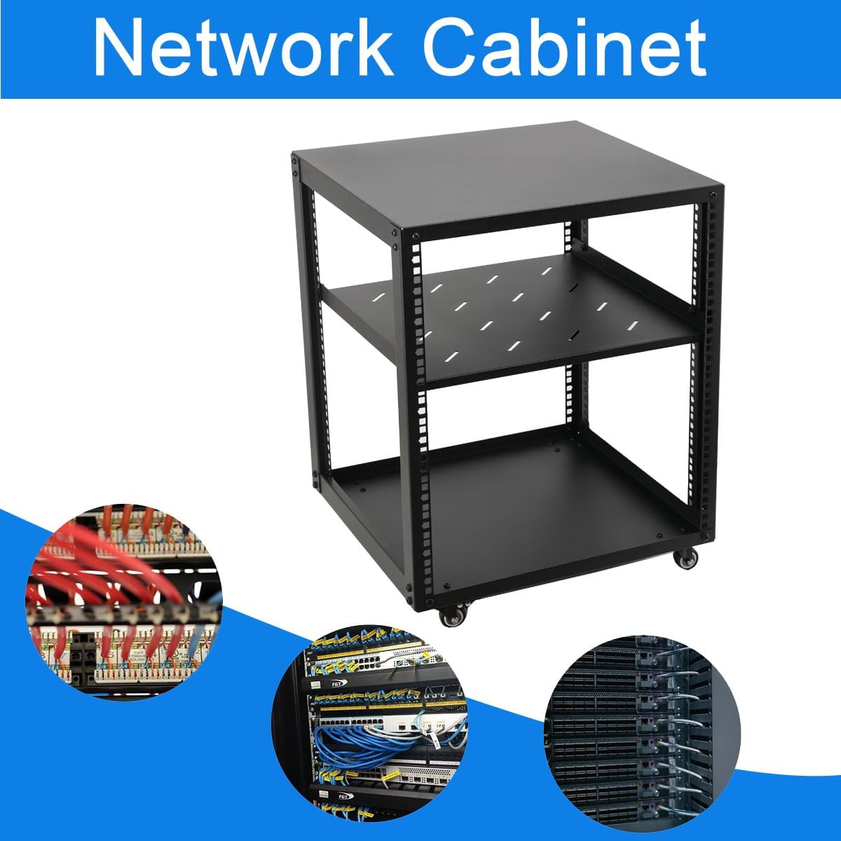 12U Open Frame Network Rack 19 Inch Floor Standing with Wheels