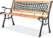 Wooden Garden Bench 122cm Outdoor Patio Seat Wrought Iron Frame