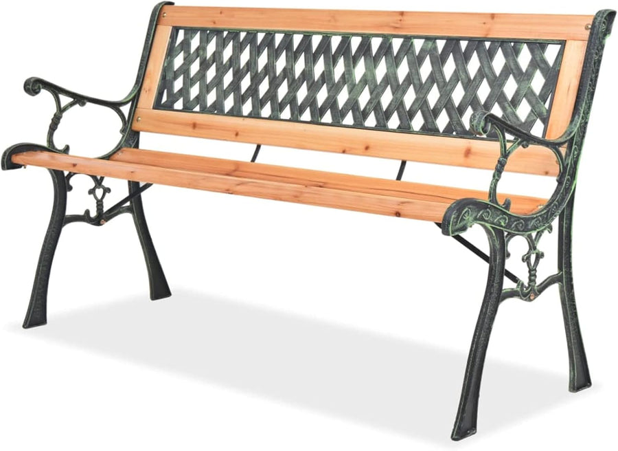 Wooden Garden Bench 122cm Outdoor Patio Seat Wrought Iron Frame