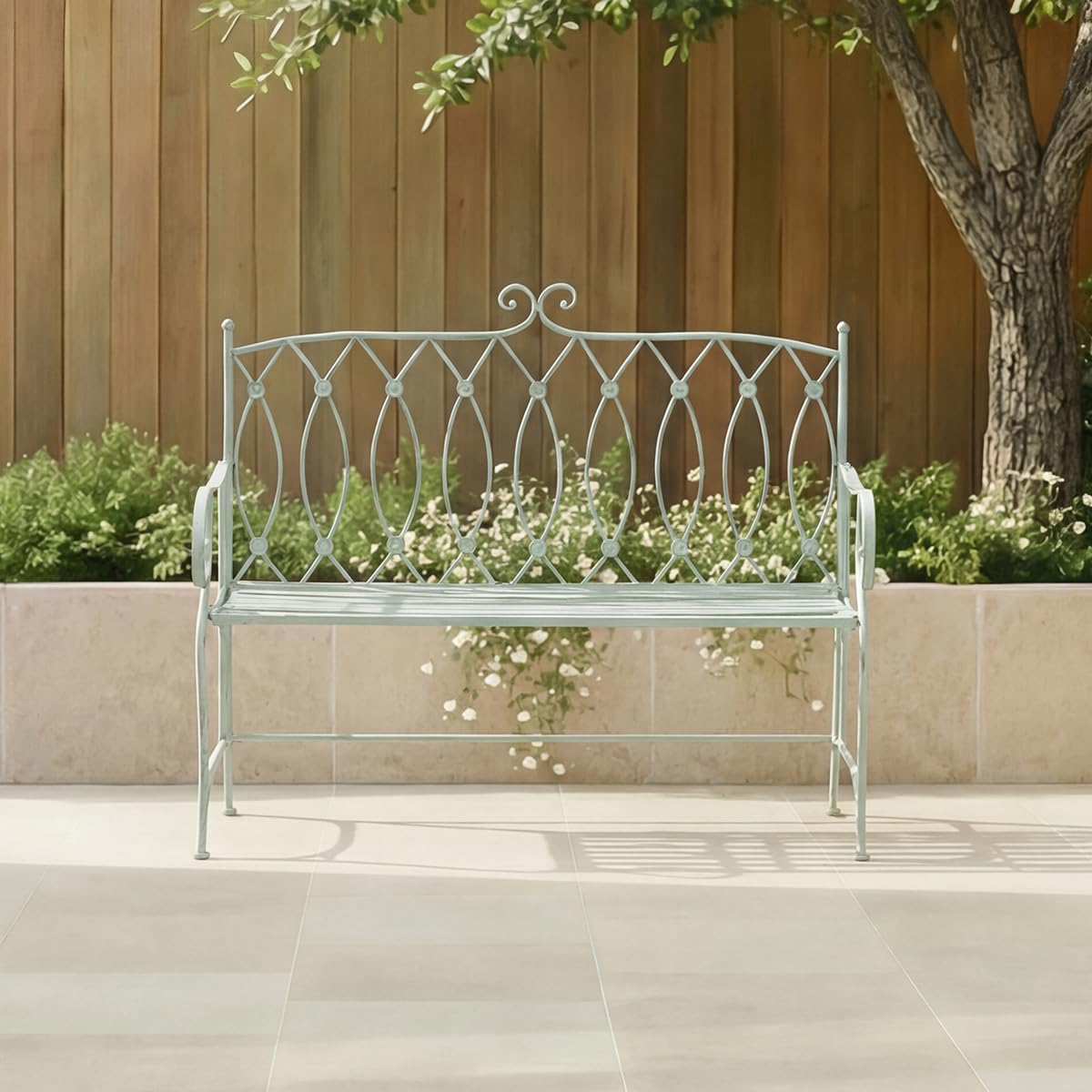 2 Seater Metal Garden Bench Heritage Green Rustic Patio Outdoor Seat