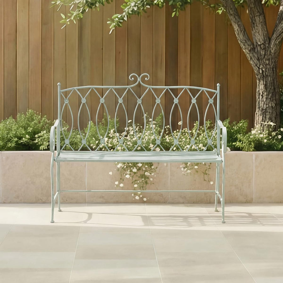 2 Seater Metal Garden Bench Heritage Green Rustic Patio Outdoor Seat