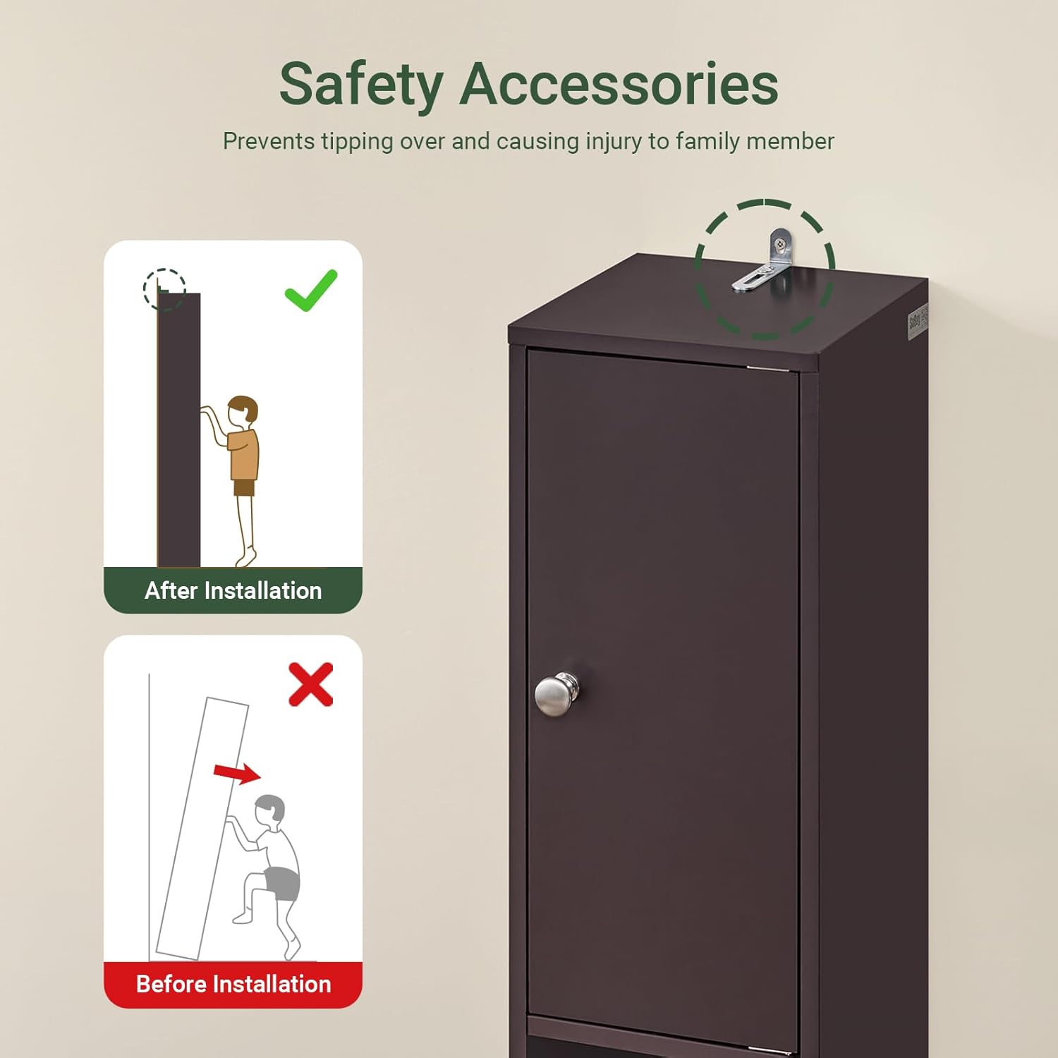 Slim Tall Bathroom Cabinet Brown Drawer Shelves 180cm 20cm