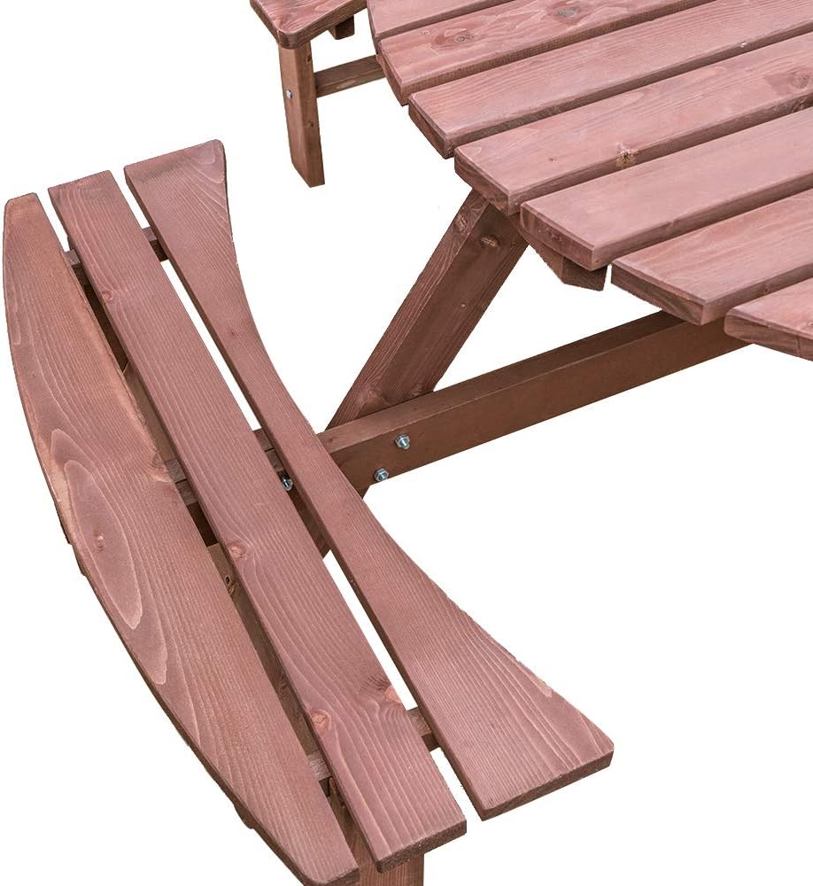 8 Seater Round Wooden Picnic Table Bench Set with Parasol Hole