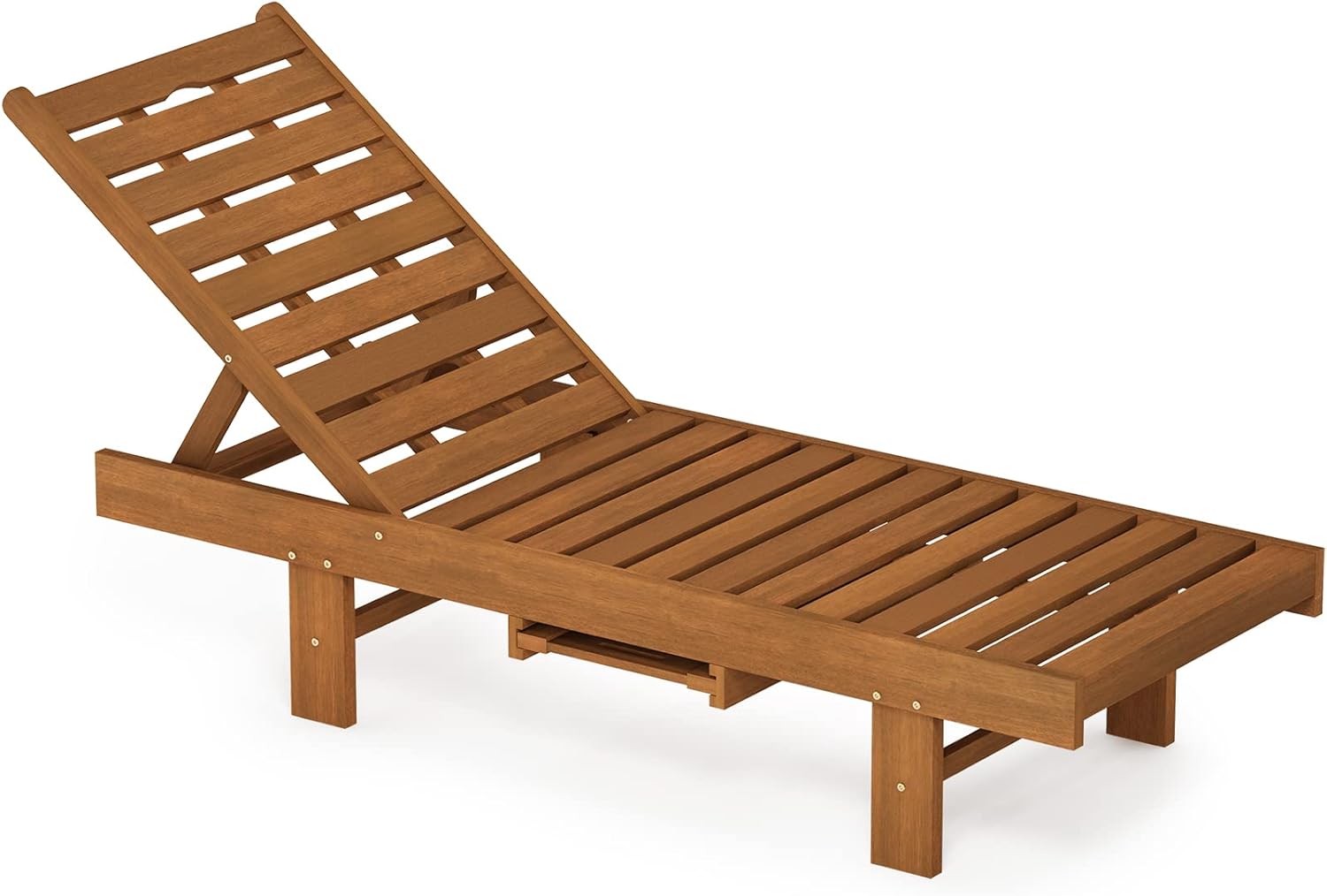 Wooden Outdoor Sun Lounger Adjustable Chair with Tray Natural