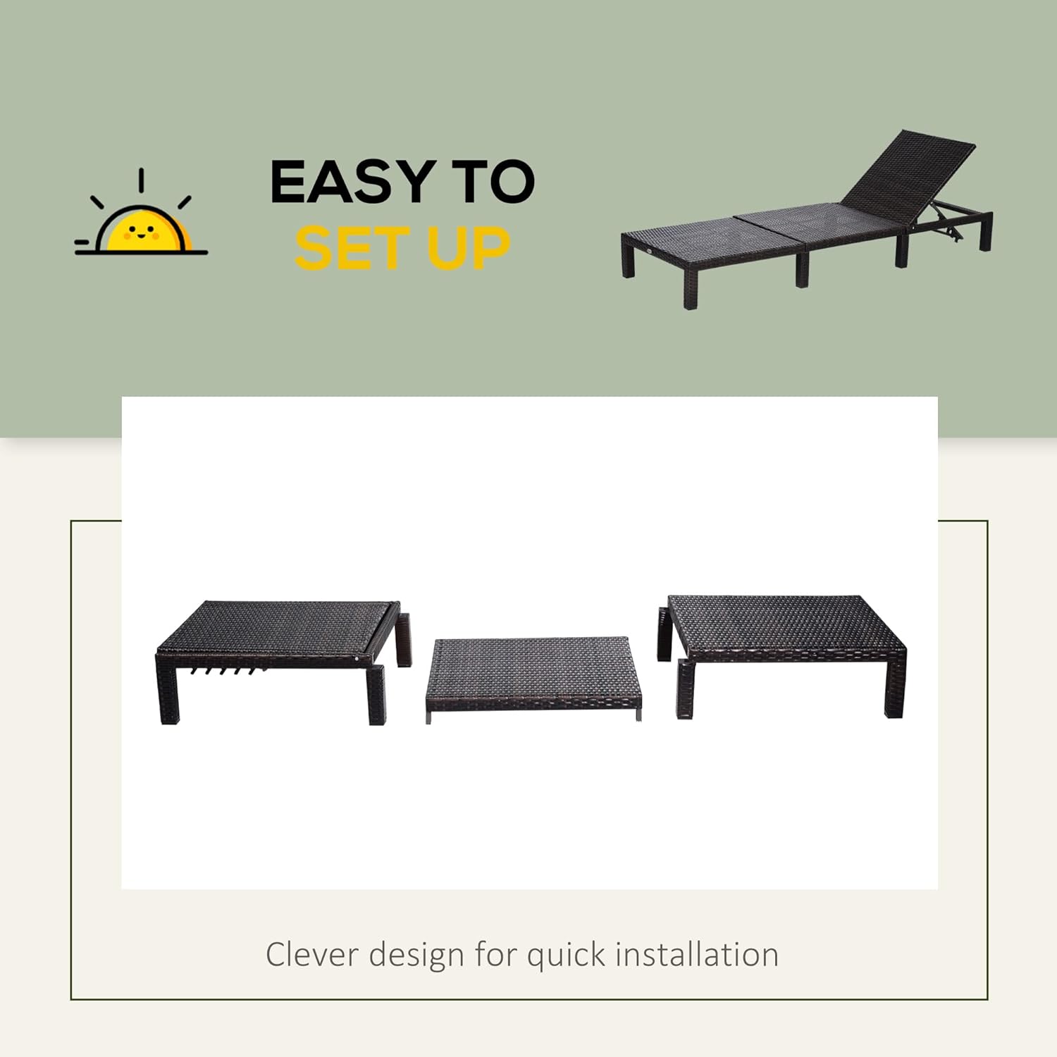 PE Rattan Sun Lounger 5 Level Recliner Cream