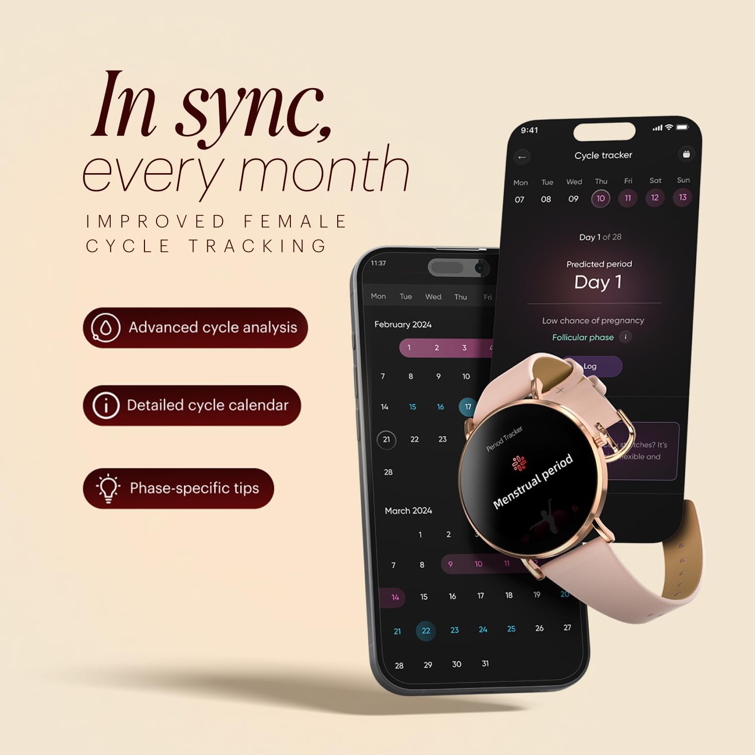 Womens Rose Smart Watch AMOLED 100 Sport Modes