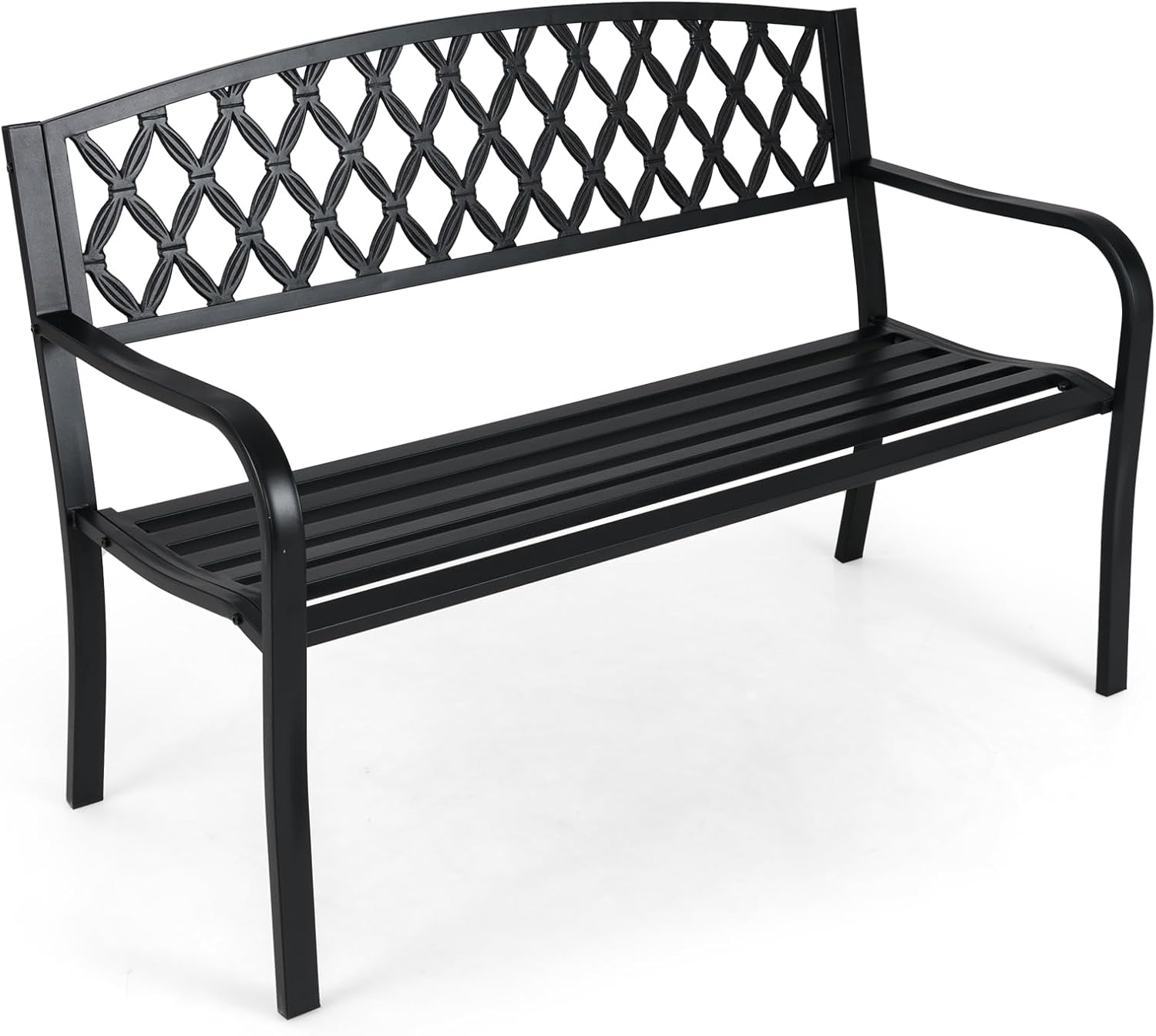 Metal Garden Bench 2-3 Seater Diamond Back Patio Seat