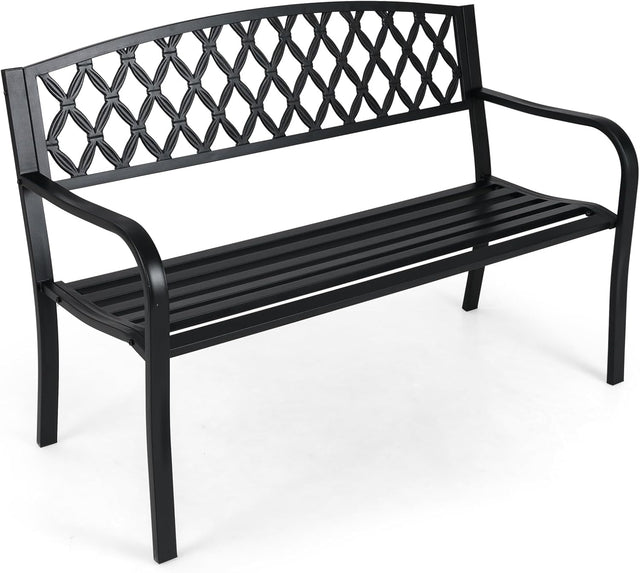 Metal Garden Bench 2-3 Seater Diamond Back Patio Seat