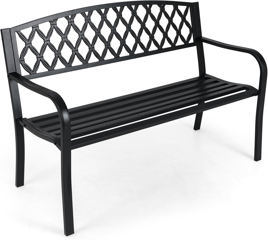 Metal Garden Bench 2-3 Seater Diamond Back Patio Seat