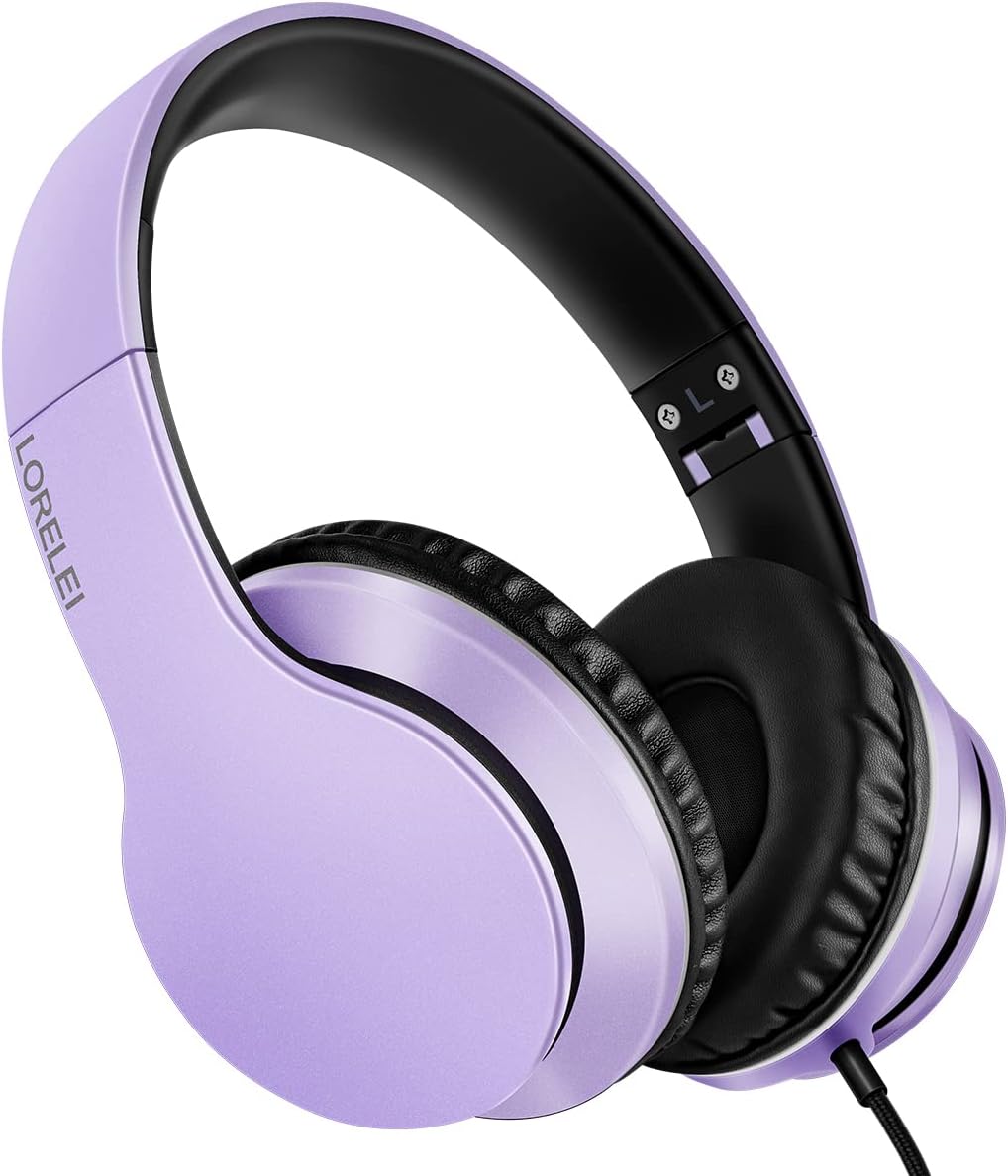 Wired Over Ear Headphones With Mic Stereo Bass 3.5mm Purple