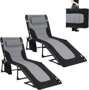 Set of 2 Oversized Folding Sun Loungers Dark Grey